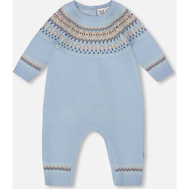 Knitted Jacquard Romper, Light Blue