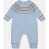 Knitted Jacquard Romper, Light Blue - Rompers - 1 - thumbnail
