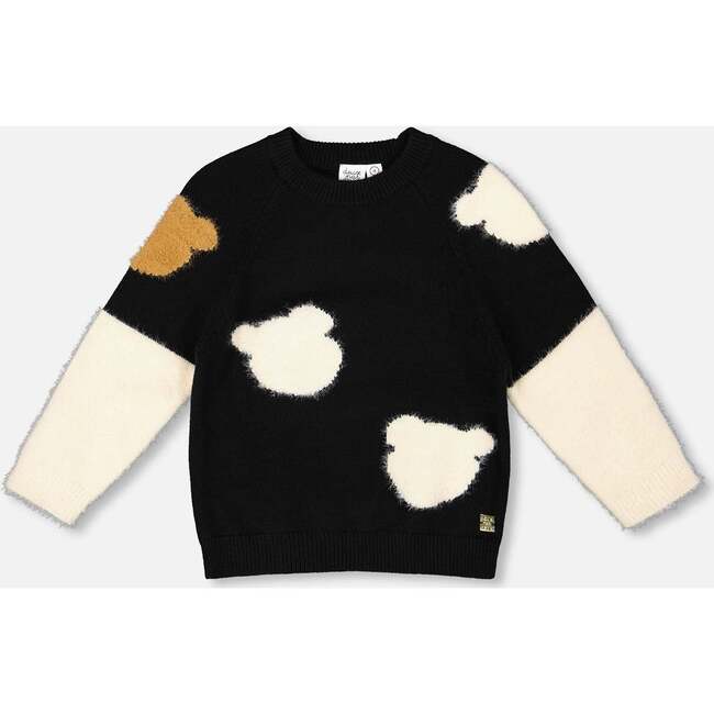 Knitted Sweater with Bear Intarsia, Black