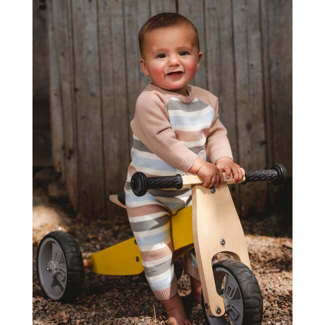 Knitted Romper Blue and Green Stripes, Beige Blue and Green - Rompers - 2