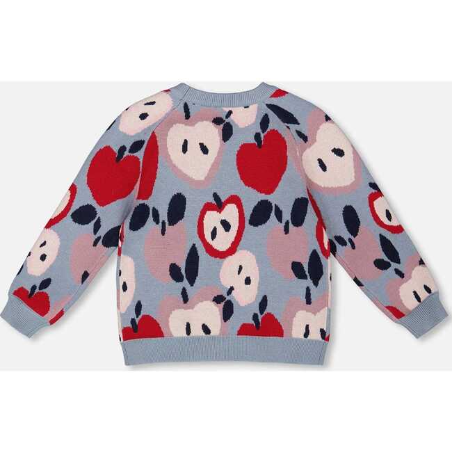 Knit Sweater with Apple Heart Jacquard, Blue and Red - Sweaters - 3