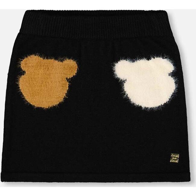 Knitted Skirt with Bear Intarsia, Black