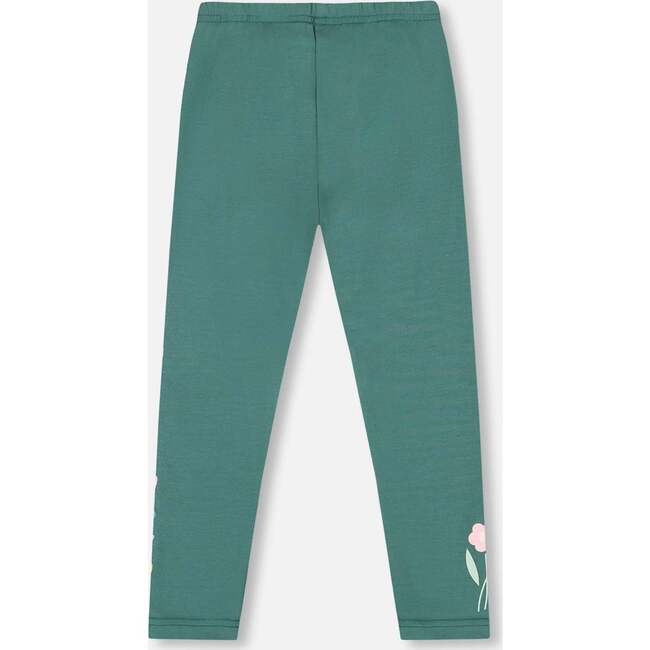 Leggings with Flower Print, Dark Green - Leggings - 4
