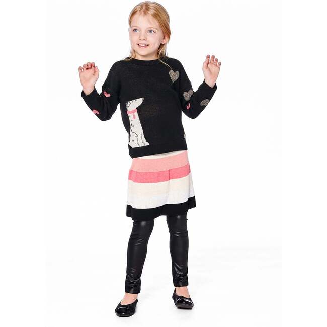 Knit Sweater with Dalmatian and Hearts, Black - Sweaters - 2
