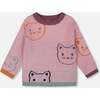 Knit Jacquard Sweater with Cats, Dusty Pink - Sweaters - 1 - thumbnail