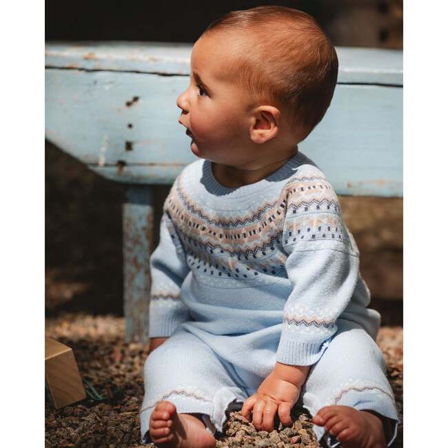 Knitted Jacquard Romper, Light Blue - Rompers - 2