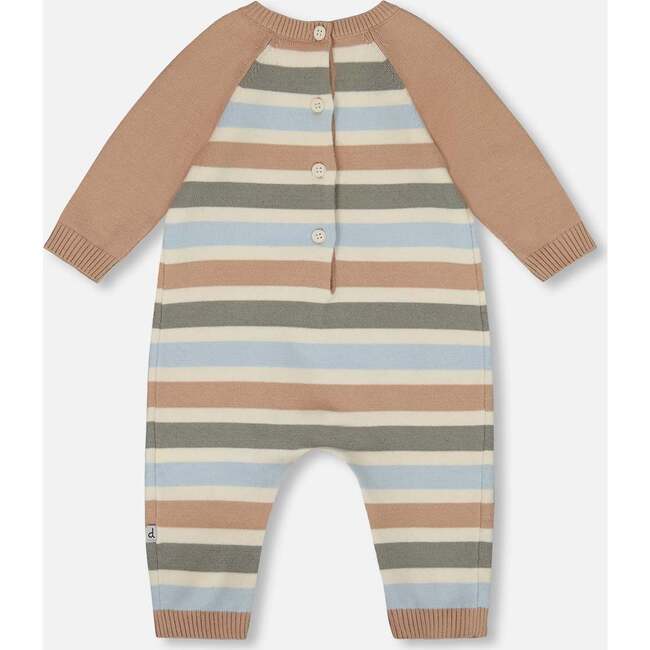 Knitted Romper Blue and Green Stripes, Beige Blue and Green - Rompers - 3