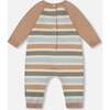 Knitted Romper Blue and Green Stripes, Beige Blue and Green - Rompers - 3
