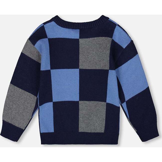 Knit Sweater, Blue Checkered - Sweaters - 3