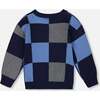 Knit Sweater, Blue Checkered - Sweaters - 3