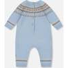Knitted Jacquard Romper, Light Blue - Rompers - 3