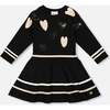 Knit Dress with Glittery Heart Motifs, Black - Dresses - 1 - thumbnail