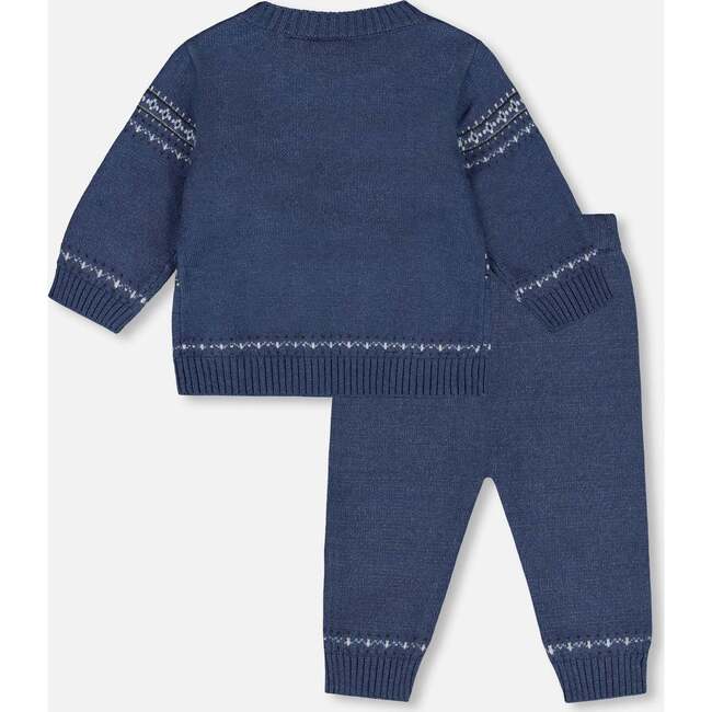 Knitted Jacquard Sweater and Pant Set with Bears, Blue Gray - Mixed Apparel Set - 3