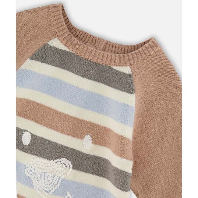Knitted Romper Blue and Green Stripes, Beige Blue and Green - Rompers - 4