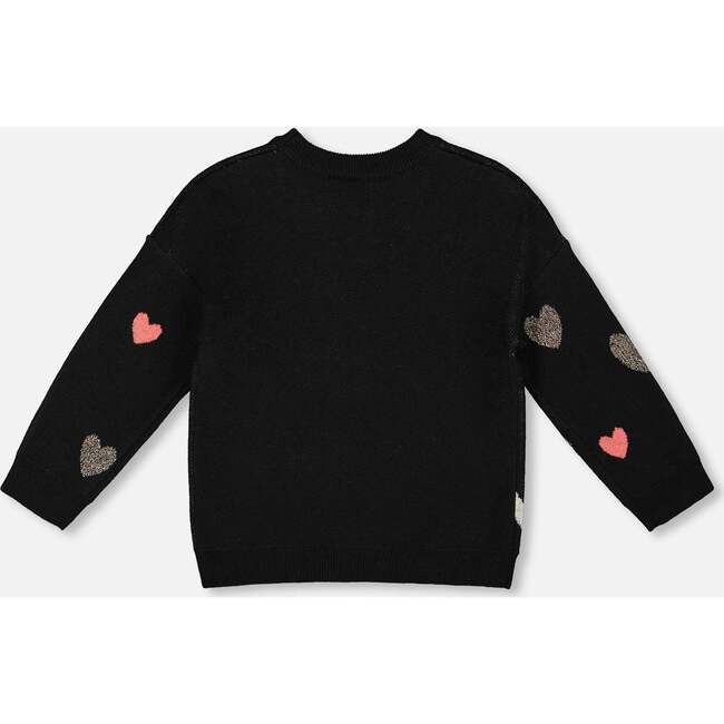 Knit Sweater with Dalmatian and Hearts, Black - Sweaters - 3