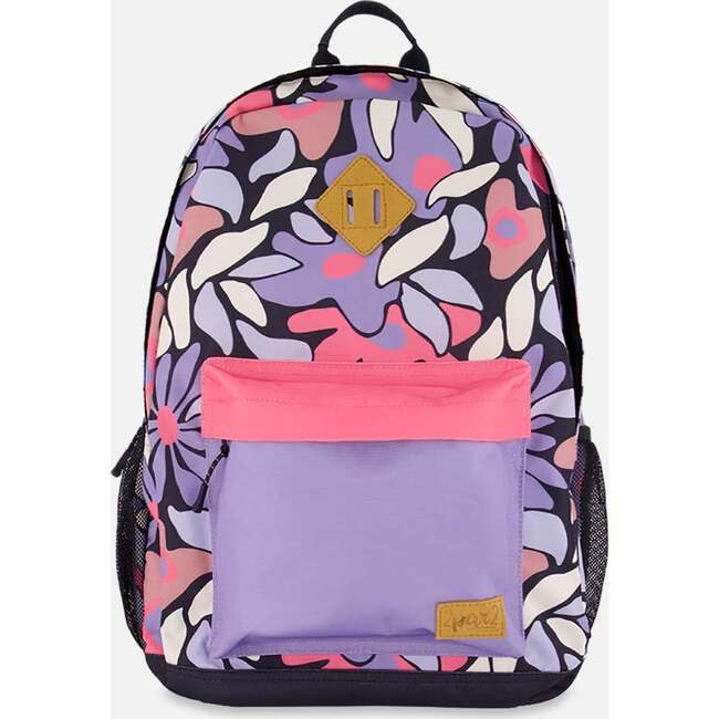 Kids Backpack, Black Retro Flower Print