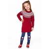 Knit Dress with Apple Jacquard Yoke, Red - Dresses - 2