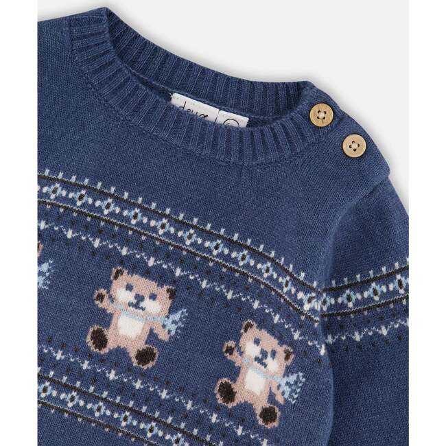Knitted Jacquard Sweater and Pant Set with Bears, Blue Gray - Mixed Apparel Set - 4