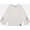 Jersey Top with Embroidered Floral Sleeves, Off-White - Shirts - 1 - thumbnail