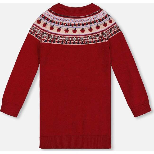 Knit Dress with Apple Jacquard Yoke, Red - Dresses - 3