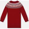 Knit Dress with Apple Jacquard Yoke, Red - Dresses - 3