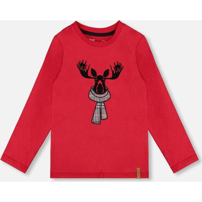 Jersey T-Shirt with Moose, Cherry Red