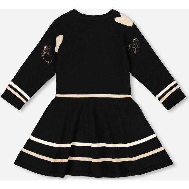 Knit Dress with Glittery Heart Motifs, Black - Dresses - 3