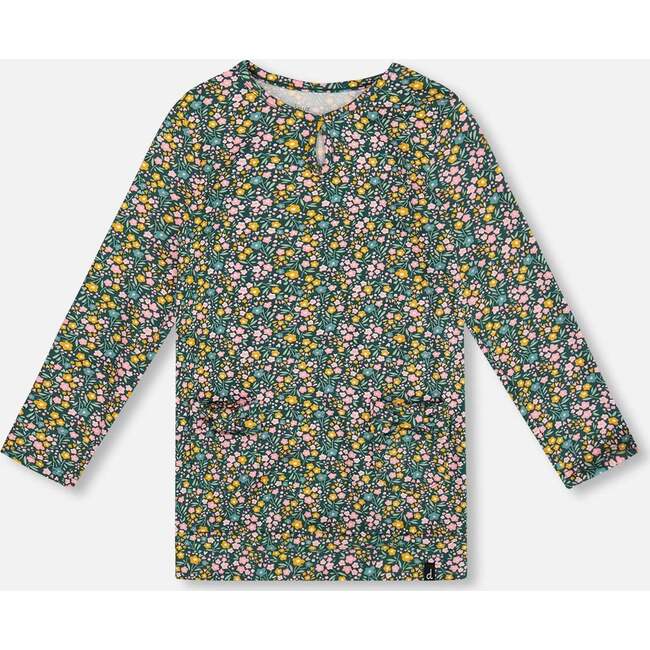 Jersey Tunic Green with Floral Print, Green Flower Print - Tank Tops - 1