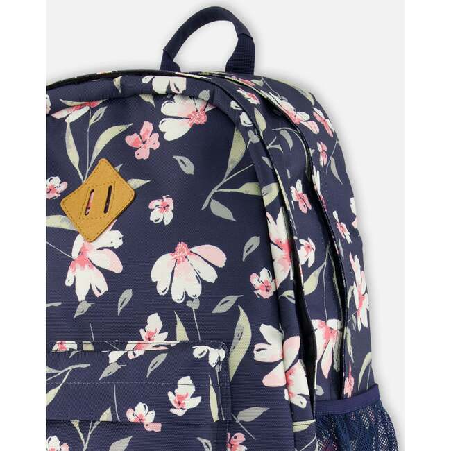 Kids Backpack, Navy Flower Print - Backpacks - 3