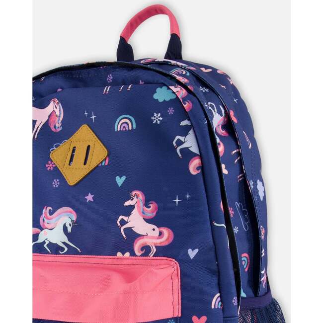 Kids Backpack, Navy Unicorn Print - Backpacks - 4