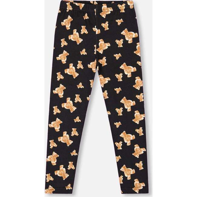 Jersey Leggings Black Teddy Bear Print, Black and Brown - Leggings - 2