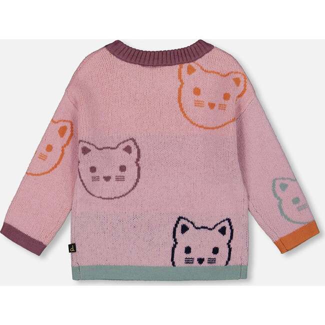 Knit Jacquard Sweater with Cats, Dusty Pink - Sweaters - 4