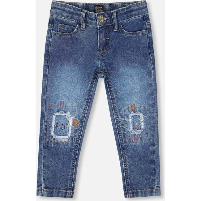 Jeans with Embroideries, Blue Denim