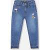 Jeans with Frayed Hems and Floral Embroideries, Blue Denim - Jeans - 1 - thumbnail