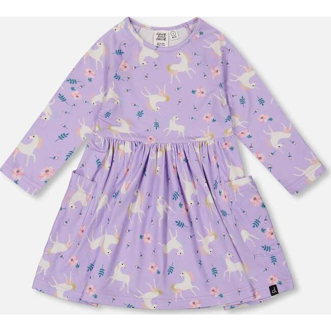 Jersey Dress with Pockets, Lilac Unicorn Print