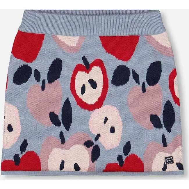 Knit Skirt with Apple Heart Jacquard, Blue and Red