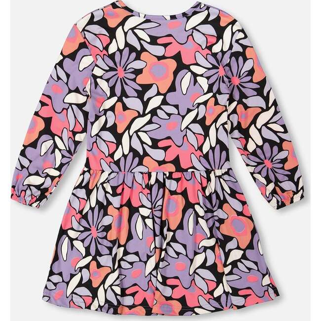 Jersey Dress, Black Retro Flower Print - Dresses - 3