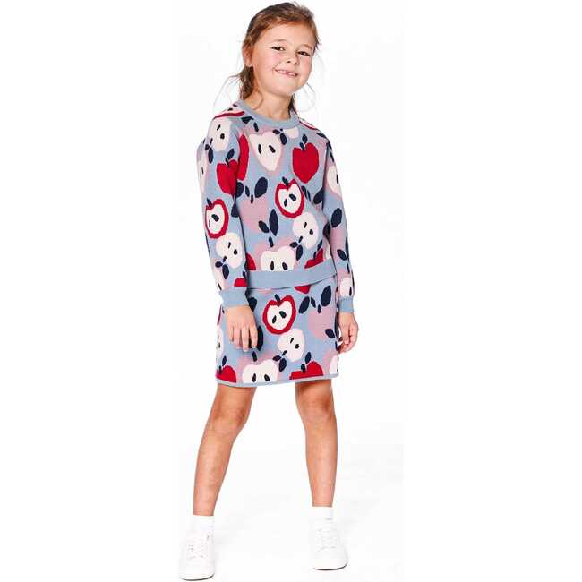 Knit Skirt with Apple Heart Jacquard, Blue and Red - Skirts - 2