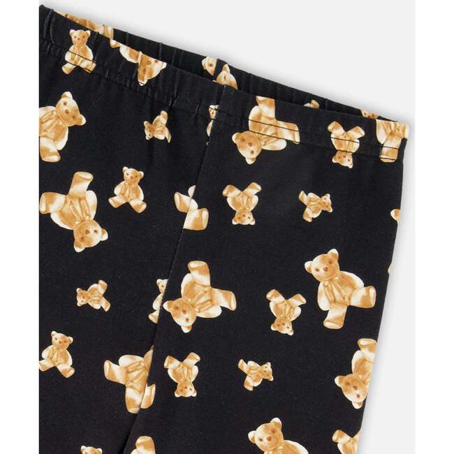 Jersey Leggings Black Teddy Bear Print, Black and Brown - Leggings - 3