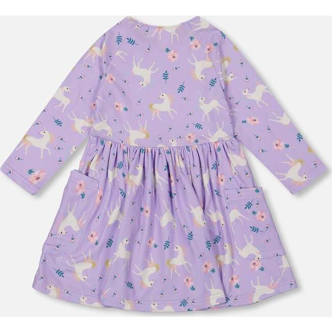 Jersey Dress with Pockets, Lilac Unicorn Print - Dresses - 3