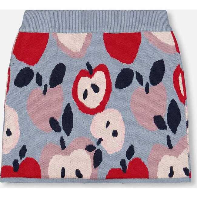 Knit Skirt with Apple Heart Jacquard, Blue and Red - Skirts - 3