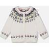 Jacquard Knit Cardigan with Floral Pattern, Off-White - Cardigans - 1 - thumbnail