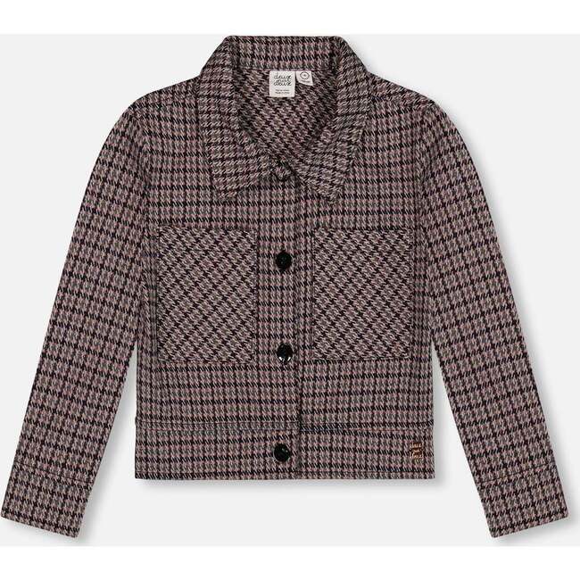 Jacquard Knit Jacket with Houndstooth Pattern, Black & Houndstooth