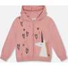 Hooded Knit Cardigan with Unicorn Intarsia, Dusty Pink - Cardigans - 1 - thumbnail