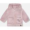 Hooded Zip Plush Jacket, Neutral Purple - Jackets - 1 - thumbnail
