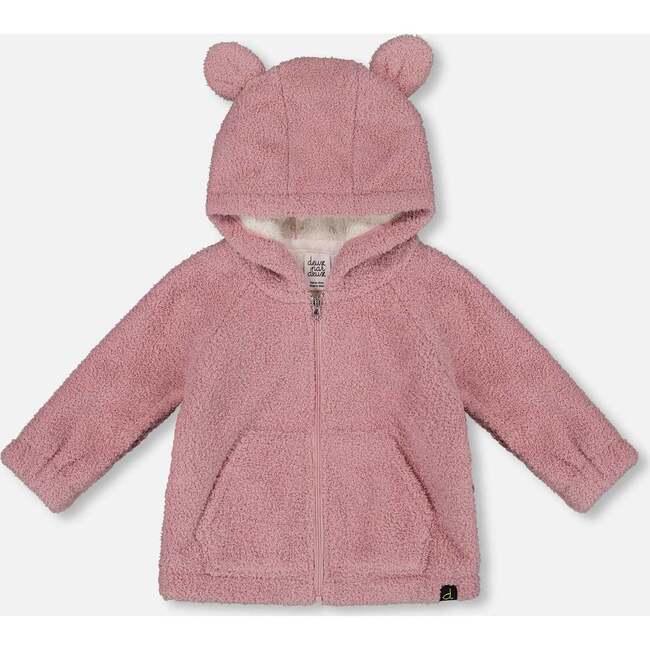 Hooded Full Zip Cat Plush Jacket, Dusty Pink