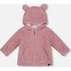 Hooded Full Zip Cat Plush Jacket, Dusty Pink - Jackets - 1 - thumbnail