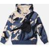 Hooded Fleece Sweatshirt with Crossbody Bag, Blue Camouflage - Sweatshirts - 1 - thumbnail