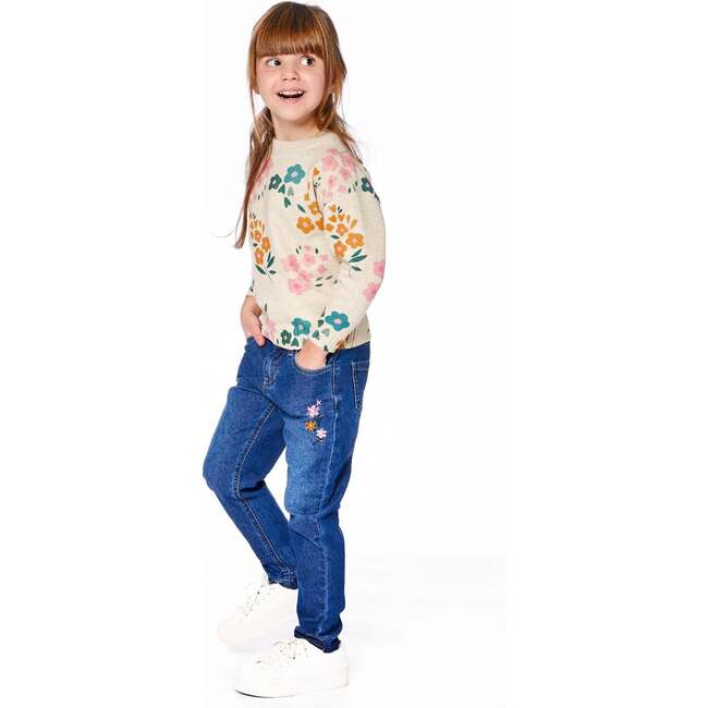 Jeans with Frayed Hems and Floral Embroideries, Blue Denim - Jeans - 3