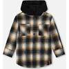 Hooded Polar Fleece Overshirt with Hood, Black and Brown Plaid - Sweatshirts - 1 - thumbnail